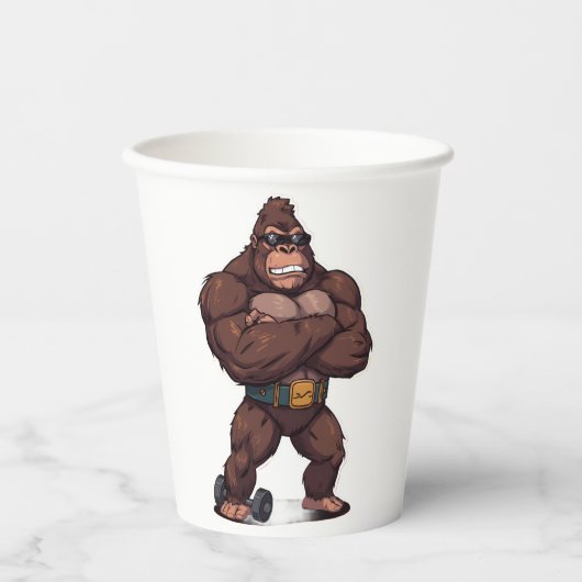 Gobelets En Papier Gorilla Bodybuilder Weight Lifter Pop Art Cartoon (Recto)