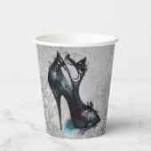 Gobelets En Papier Goth Vogue Grunge | Turquoise Splash Stiletto haut (Verso)