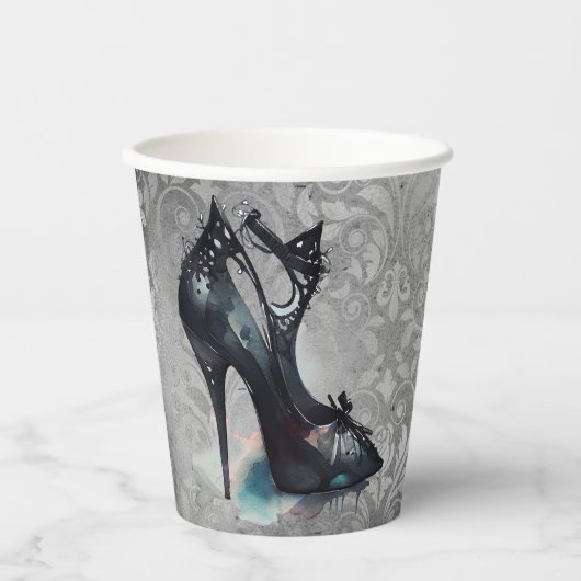 Gobelets En Papier Goth Vogue Grunge | Turquoise Splash Stiletto haut (Recto)