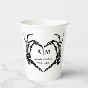 Gobelets En Papier Gothic Halloween Skull Hand Heart Black Wedding