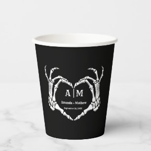 Gobelets En Papier Gothic Halloween Skull Hand Heart Black Wedding