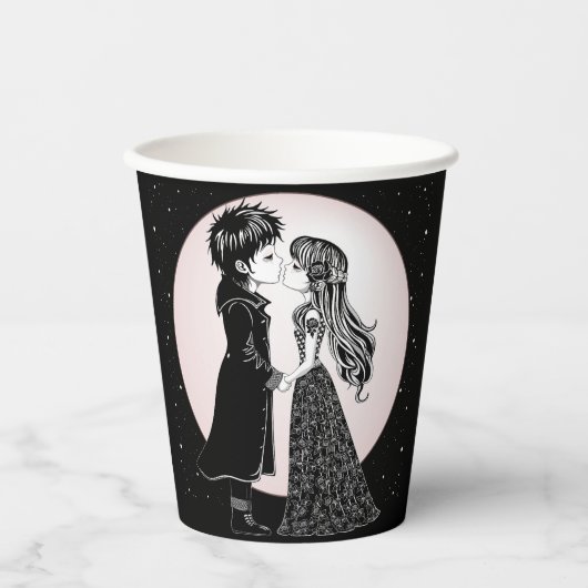 Gobelets En Papier Gothique Emo Enfants Kiss Valentine's Day (Recto)