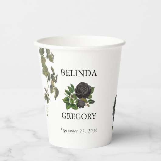 Gobelets En Papier Gothique Halloween Rose noir Mariage blanc (Recto)