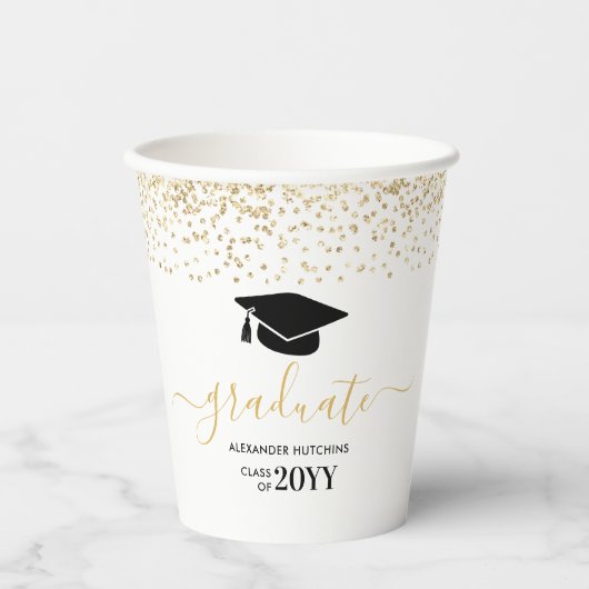 Gobelets En Papier Graduate Gold Parties scintillant Confetti Graduat (Recto)