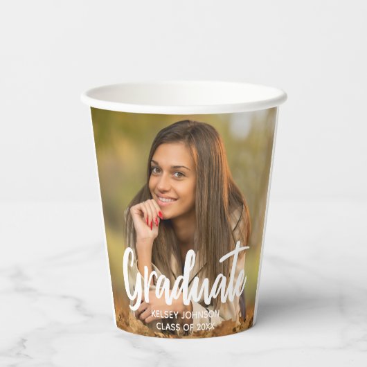Gobelets En Papier Graduate Photo Bold Script Custom Graduate Party (Verso)