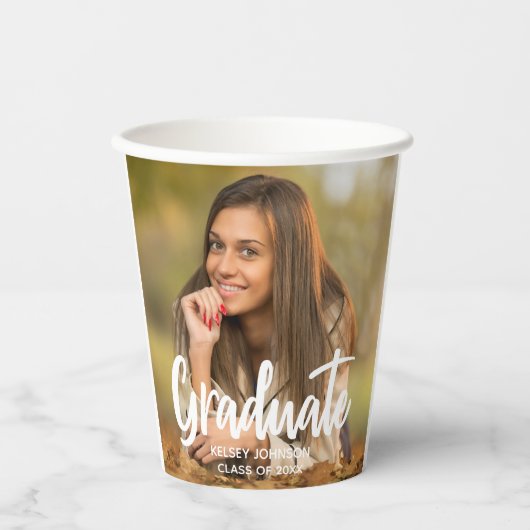 Gobelets En Papier Graduate Photo Bold Script Custom Graduate Party (Recto)