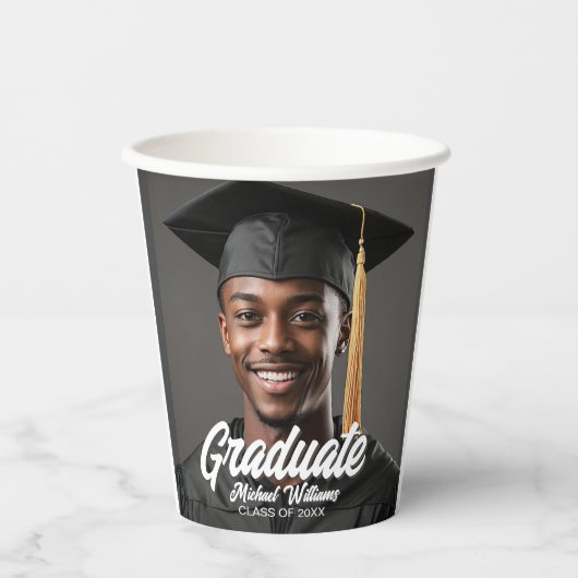 Gobelets En Papier Graduate Photo w Bold Script Graduation Party (Recto)