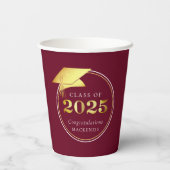Gobelets En Papier Graduation 2025 Faux Metallic Gold Maroon (Verso)