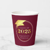 Gobelets En Papier Graduation 2025 Faux Metallic Gold Maroon (Recto)