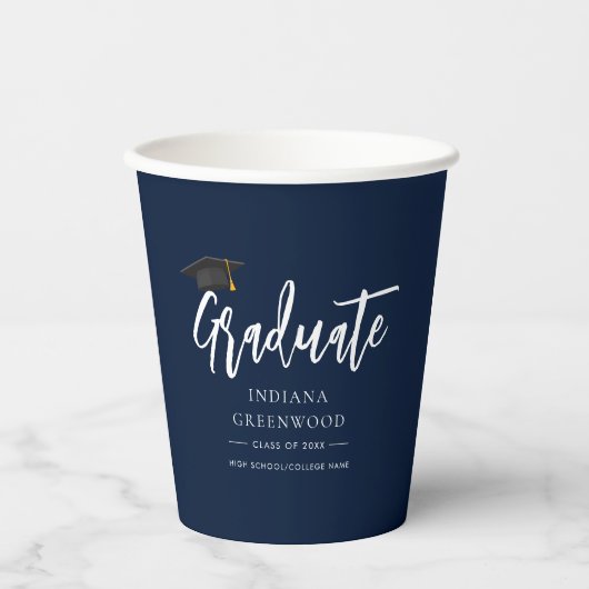 Gobelets En Papier Graduation 2025 Script Navy Blue Paper (Recto)