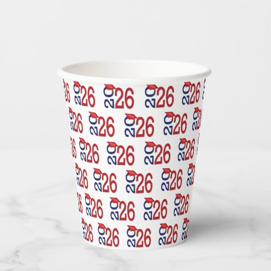Gobelets En Papier Graduation 2026 Navy Blue and Red (Recto)