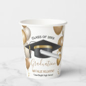 Gobelets En Papier Graduation de Casquette noir et or 2022 (Verso)