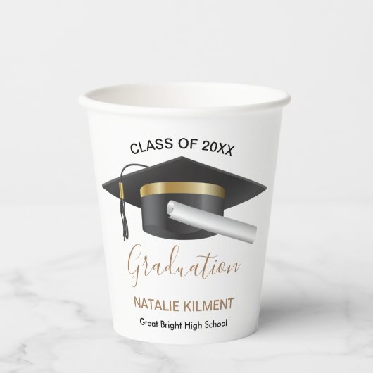 Gobelets En Papier Graduation de Casquette noir et or 2022 (Recto)