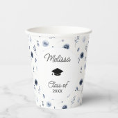 Gobelets En Papier Graduation de la Marine Blue Flowers (Recto)