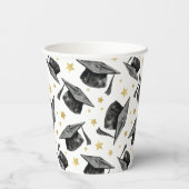 Gobelets En Papier Graduation d'étoiles d'or moderne - Black & White  (Verso)