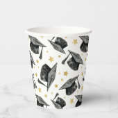 Gobelets En Papier Graduation d'étoiles d'or moderne - Black & White  (Recto)