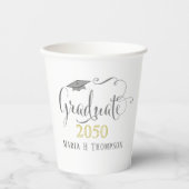 Gobelets En Papier Graduation Moderne Élégant Script Mortarboard Or (Recto)