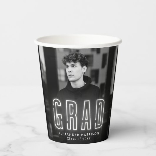 Gobelets En Papier Graduation moderne en néon blanc (Verso)
