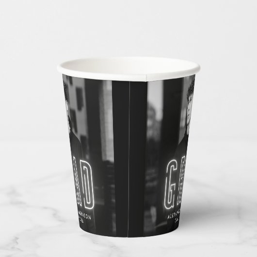 Gobelets En Papier Graduation moderne en néon blanc (Droite)