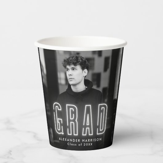 Gobelets En Papier Graduation moderne en néon blanc (Recto)