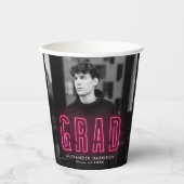 Gobelets En Papier Graduation moderne en néon rose chaud (Recto)