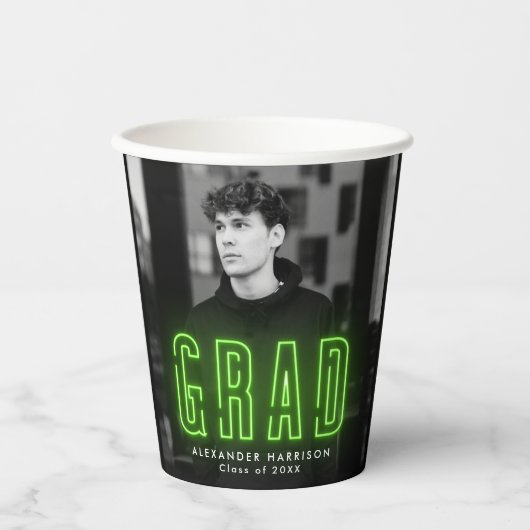 Gobelets En Papier Graduation moderne Lime Green Neon (Recto)