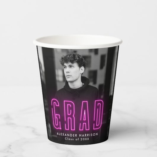 Gobelets En Papier Graduation moderne Magenta Neon (Recto)