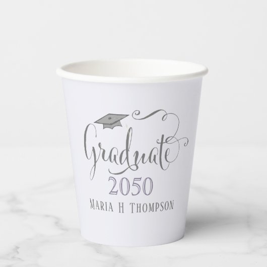 Gobelets En Papier Graduation Moderne Minimum Mortboard Purple (Recto)