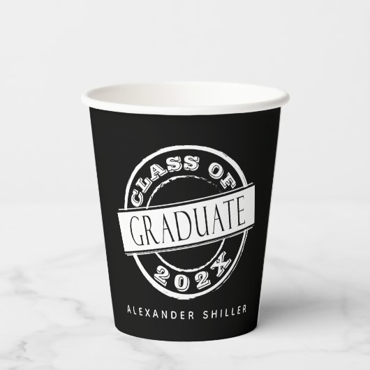 Gobelets En Papier Graduation moderne personnalisée en noir (Verso)