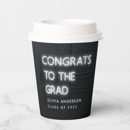 Gobelets En Papier Graduation néon blanche typographie moderne congra (Verso)