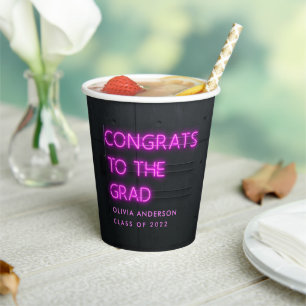 Gobelets En Papier Graduation néon rose typographie moderne congrats