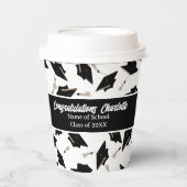 Gobelets En Papier Graduation Noir Blanc Casquette Fournitures de la  (Recto)