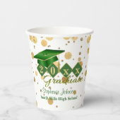 Gobelets En Papier Graduation Party Green Gold Personnalisé (Recto)