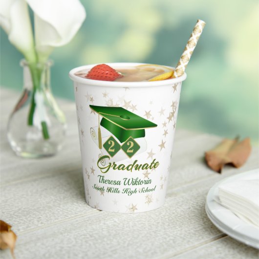 Gobelets En Papier Graduation Party Green & Gold Stars Paper Cup (Insitu)