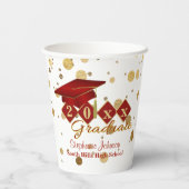 Gobelets En Papier Graduation Party Red & Gold Confetti Paper Cup (Verso)