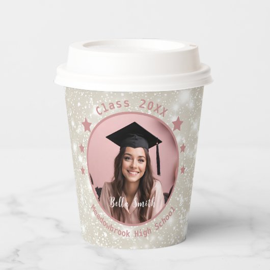 Gobelets En Papier Graduation photo Parties scintillant moderne (Recto)