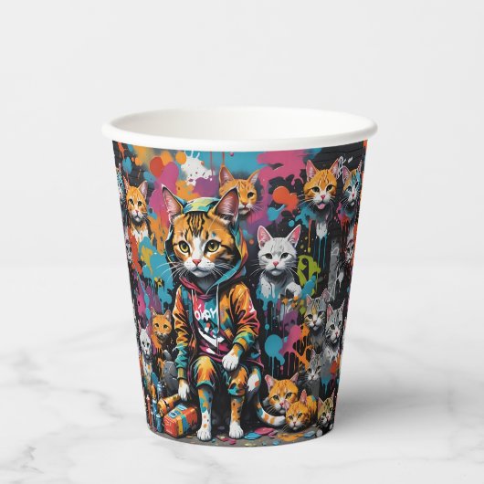 Gobelets En Papier Graffiti Artiste Légende Chat Anniversaire (Recto)