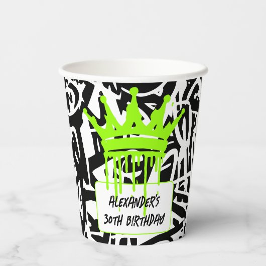 Gobelets En Papier Graffiti tendance Urban Crown Green Black (Verso)