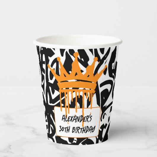 Gobelets En Papier Graffiti tendance Urban Crown Orange Black (Recto)