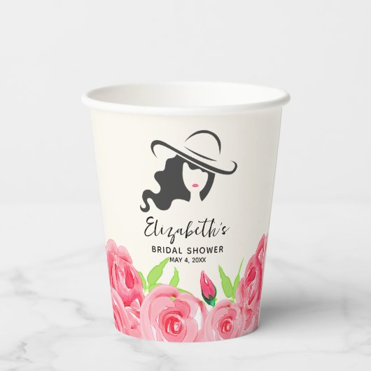 Gobelets En Papier Grand chapeau Lady Roses Baby Shower (Verso)