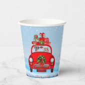 Gobelets En Papier Grand Chien Danois En Voiture Avec Le Père Noël (Recto)