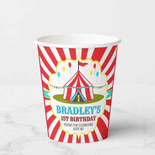 Gobelets En Papier Grand Top Carnaval de cirque 1er anniversaire (Verso)