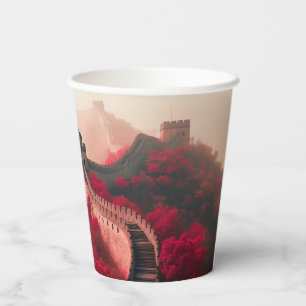 Gobelets En Papier Grande Muraille de Chine en automne - Rouge Pittor