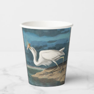 Gobelets En Papier Grande Peinture de la faune d'Audubon Heron blanc