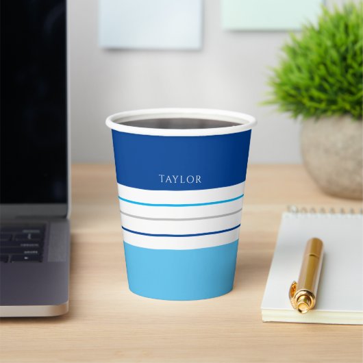 Gobelets En Papier Grandes Bleues Ciel Modernes Avec Nom (Insitu)