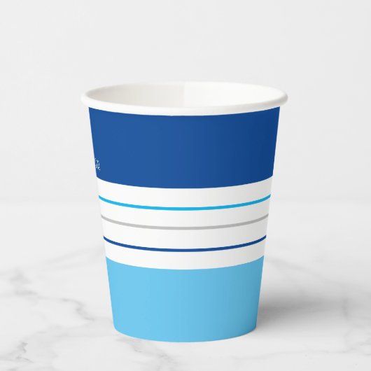 Gobelets En Papier Grandes Bleues Ciel Modernes Avec Nom (Gauche)