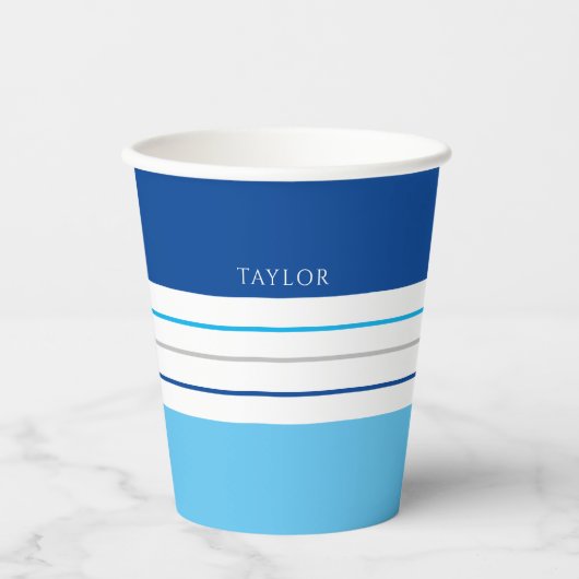 Gobelets En Papier Grandes Bleues Ciel Modernes Avec Nom (Recto)