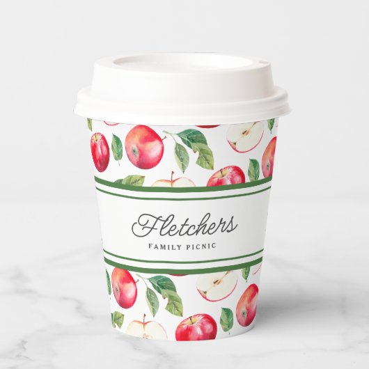Gobelets En Papier Grandes vertes et pommes rouges personnalisables (Recto)