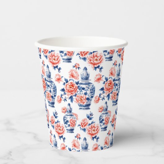 Gobelets En Papier Grandmillenial Chinoiserie Ginger Jar Pink Peonies (Recto)