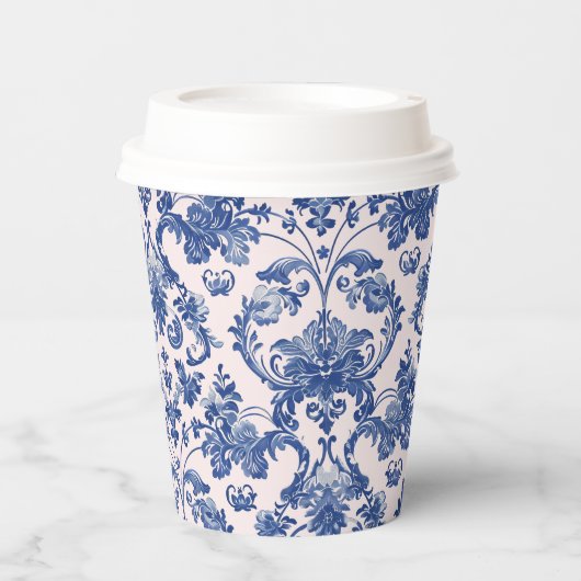 Gobelets En Papier Grandmillennial Rose & Blue Damas (Recto)